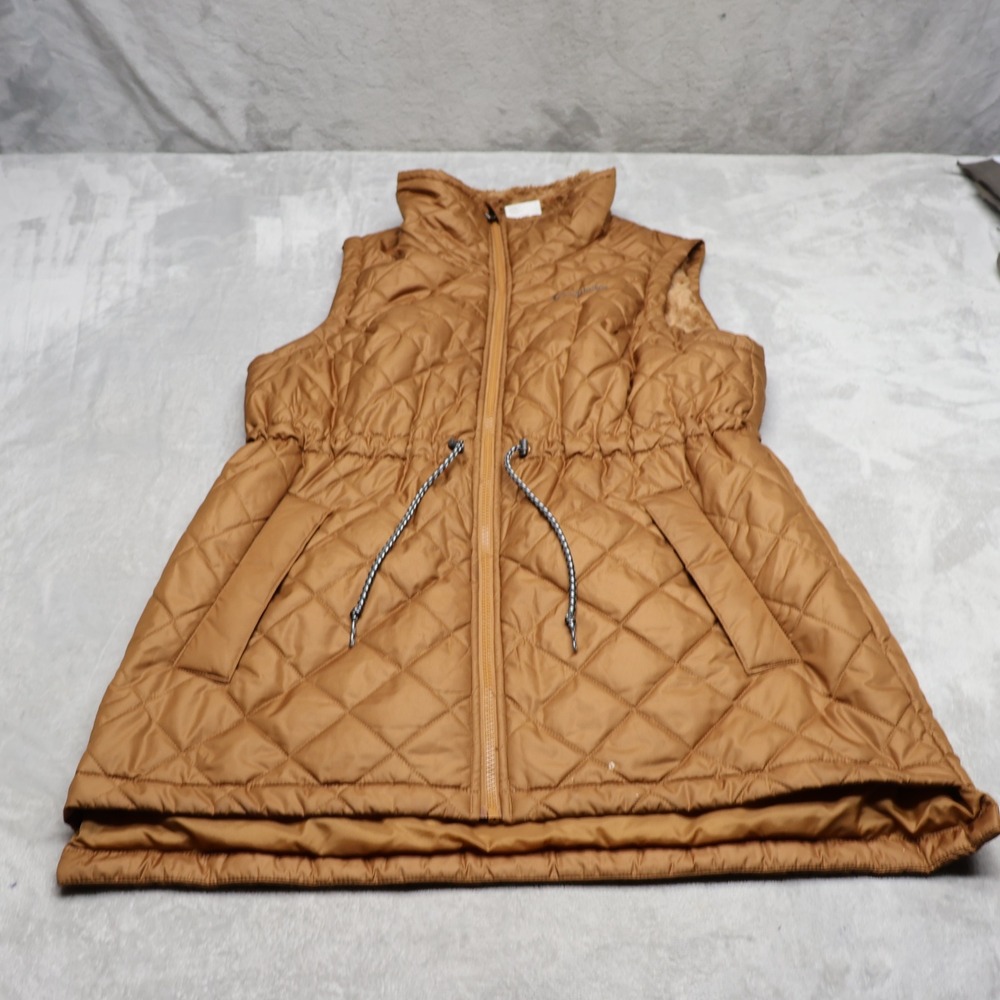 Columbia Vest Women Large Brown Cres Mid Quilted Insulated Drawstring Waist